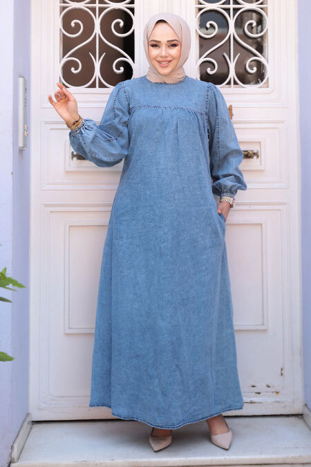 Modest Blue Denim Dress 19148M - NEVA STYLE