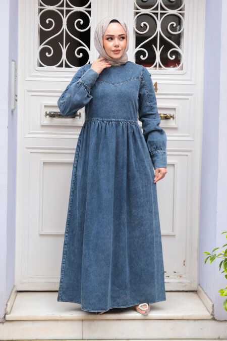 Modest Blue Denim Dress 19151M - NEVA STYLE
