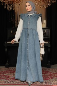 Modest Blue Denim Gilet Dress 19112M - 1