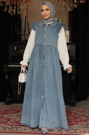 Modest Blue Denim Gilet Dress 19112M - 3