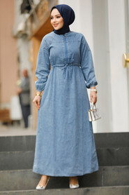 Modest Blue Denim Long Dress 19106M - 1