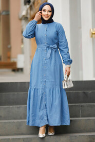 Modest Blue Denim Long Dress 19107M - 2