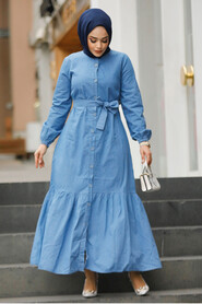 Modest Blue Denim Long Dress 19107M - 3