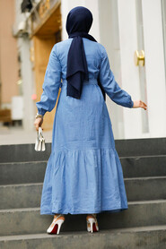 Modest Blue Denim Long Dress 19107M - 4