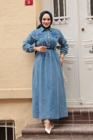 Modest Blue Denim Long Dress 717M - 2