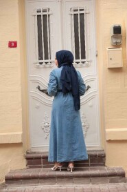 Modest Blue Denim Long Dress 717M - 4