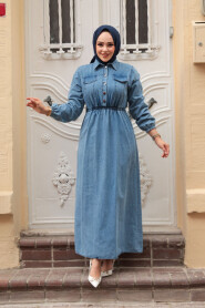Modest Blue Denim Long Dress 717M - 3