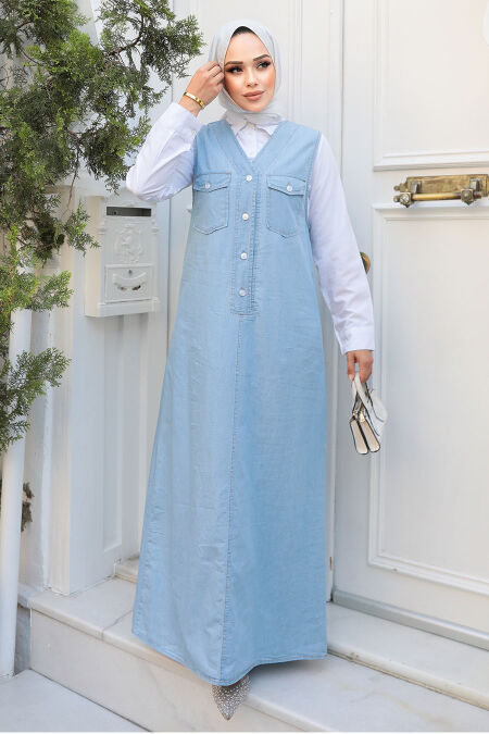 Modest Blue Denim Salopet Dress 19018M - NEVA STYLE