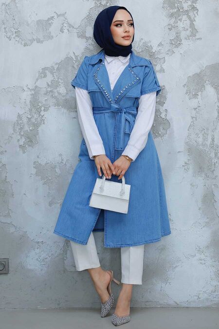 Modest Blue Denim Vest 6572M - NEVA STYLE