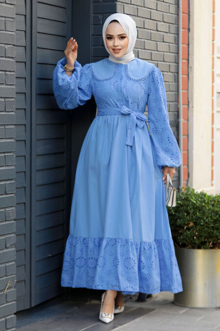 Modest Blue Dress For Women 10034M - NEVA STYLE