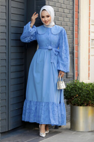 Modest Blue Dress For Women 10034M - 2