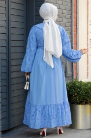 Modest Blue Dress For Women 10034M - 3