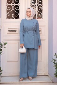 Buttoned Blue Modest Two-Piece Set 30431M - 1