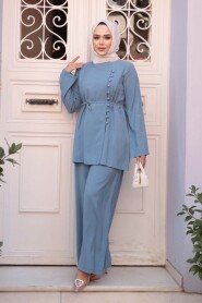 Buttoned Blue Modest Two-Piece Set 30431M - 2