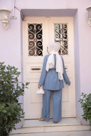 Buttoned Blue Modest Two-Piece Set 30431M - 3