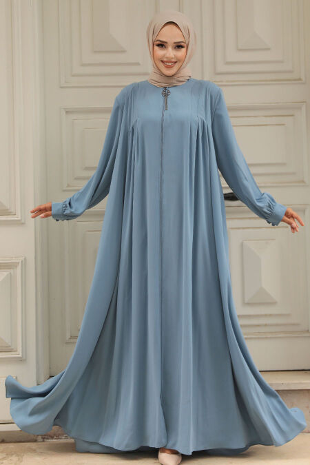 Modest Blue Dubai Abaya 520180M - NEVA STYLE