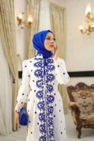 Modest Blue Eid Dress 13503M - 3