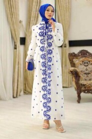 Modest Blue Eid Dress 13503M - 4