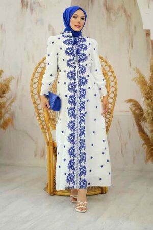 Modest Blue Eid Dress 13503M - NEVA STYLE