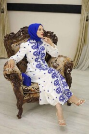 Modest Blue Eid Dress 13503M - 2