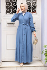 Modest Blue Eid Dress 23929M - 3