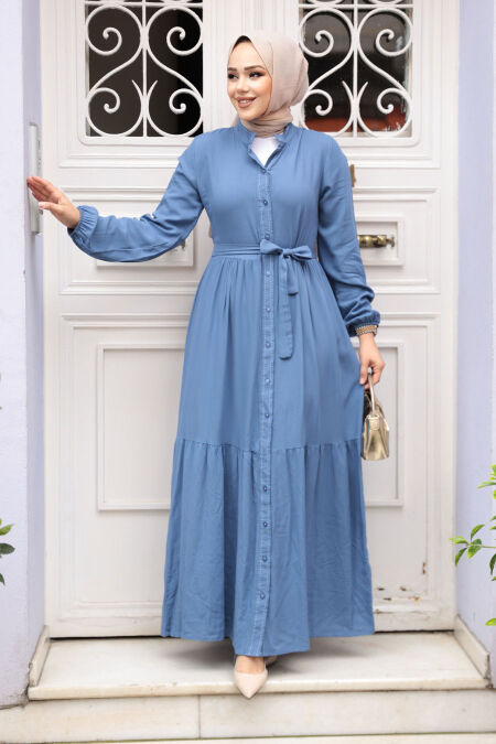 Modest Blue Eid Dress 23929M - NEVA STYLE