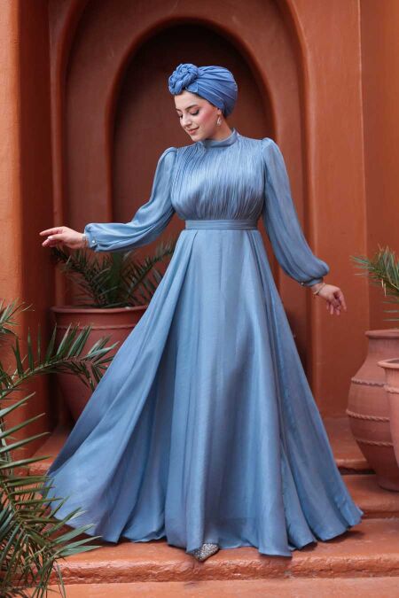 Modest Blue Evening Dress 51072M - NEVA STYLE