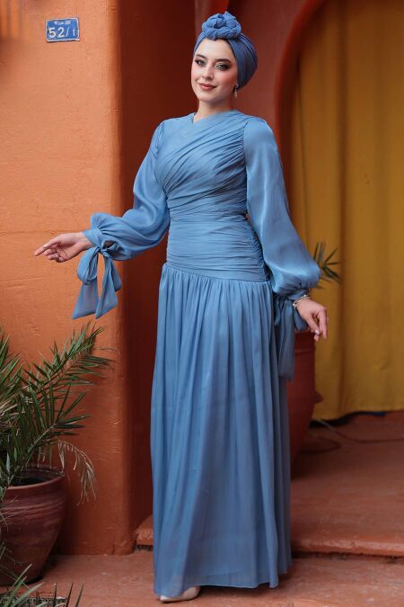 Modest Blue Evening Dress 53631M - NEVA STYLE
