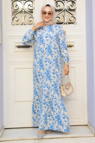 Modest Blue Floral Dress 15728M - 2