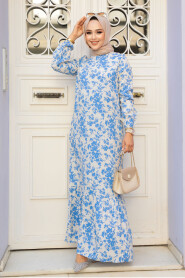 Modest Blue Floral Dress 15728M - 1