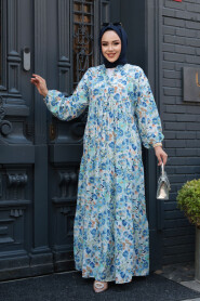 Modest Blue Floral Dress 19034M - 2