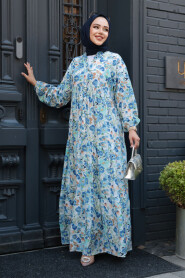 Modest Blue Floral Dress 19034M - 3