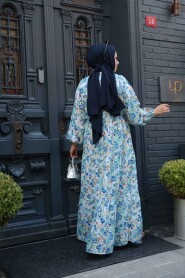 Modest Blue Floral Dress 19034M - 4
