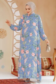 Modest Blue Floral Dress 19504M - 1