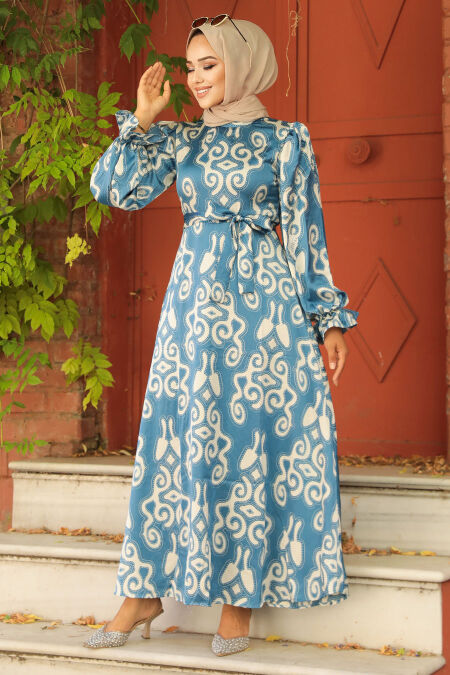 Modest Blue Floral Dress 22681M - NEVA STYLE