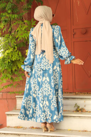 Modest Blue Floral Dress 22681M - 2