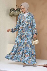 Modest Blue Floral Dress 235805M 