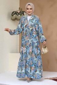 Modest Blue Floral Dress 235805M - 2