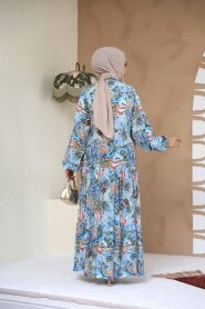 Modest Blue Floral Dress 235805M - 4