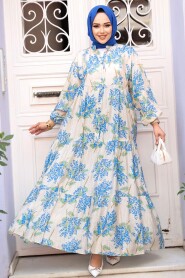 Modest Blue Floral Dress 710502M - 1