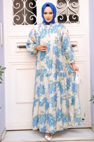 Modest Blue Floral Dress 710502M - 2