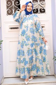 Modest Blue Floral Dress 710502M - 3