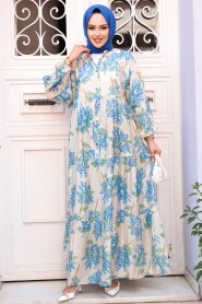 Modest Blue Floral Dress 710502M - 4