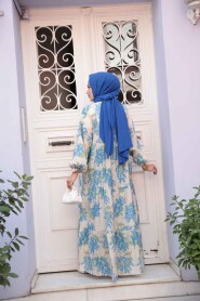 Modest Blue Floral Dress 710502M - 5