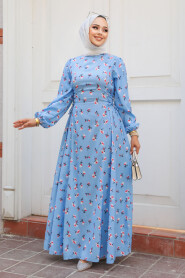 Modest Blue Floral Long Dress 61070M - 1