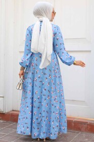 Modest Blue Floral Long Dress 61070M - 3