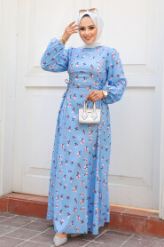 Modest Blue Floral Long Dress 61070M - 2