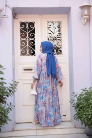 Modest Blue Floral Long Dress 710512M - 5