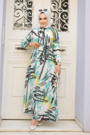 Modest Blue Floral Long Sleeve Dress 34463M - 2