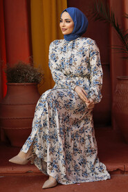 Modest Blue Floral Long Sleeve Dress 50251M - 4